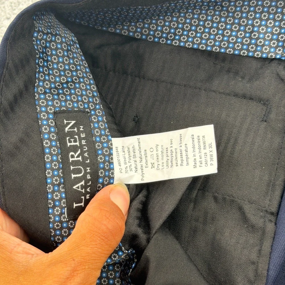 Lauren Ralph Lauren Suit Mens 42R 36x30 Blue Stretch Pleated Pant Wool Blend